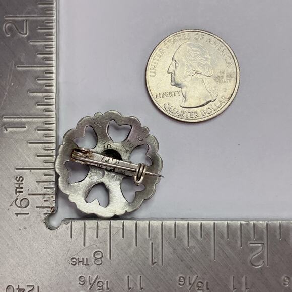 VTG Signed S9 BT Sweden Pewter Brooch 1968 Silver Tone Rosette Scandinavian Pin - Picture 8 of 8